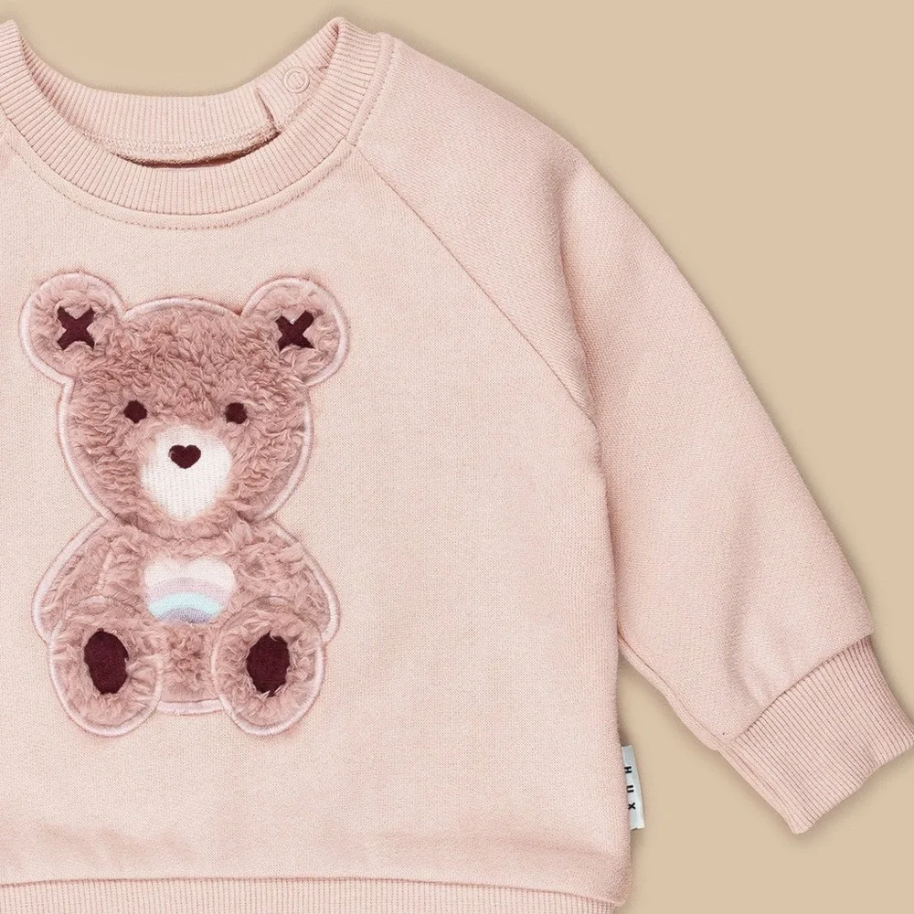 Huxbaby Pink Organic Rainbow Bear  Matching Set sz 7 color Rose